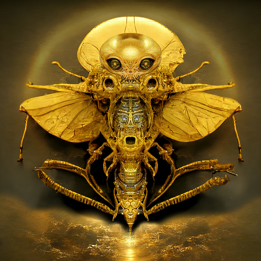 intricate golden insect god midjourney composite
